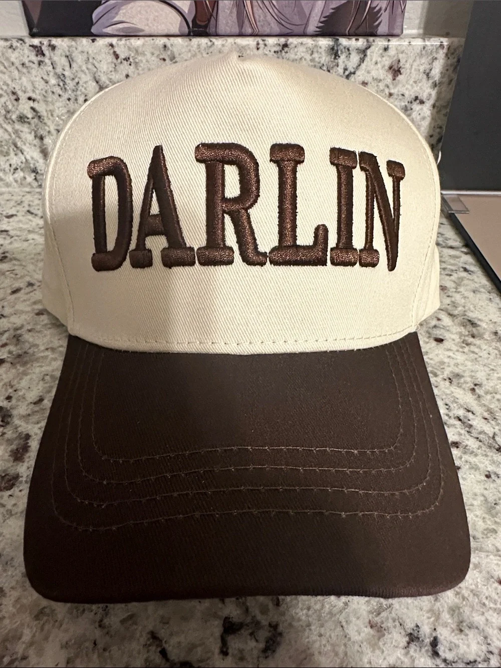 DARLIN Embroidered Trucker Hat - Cream & Brown